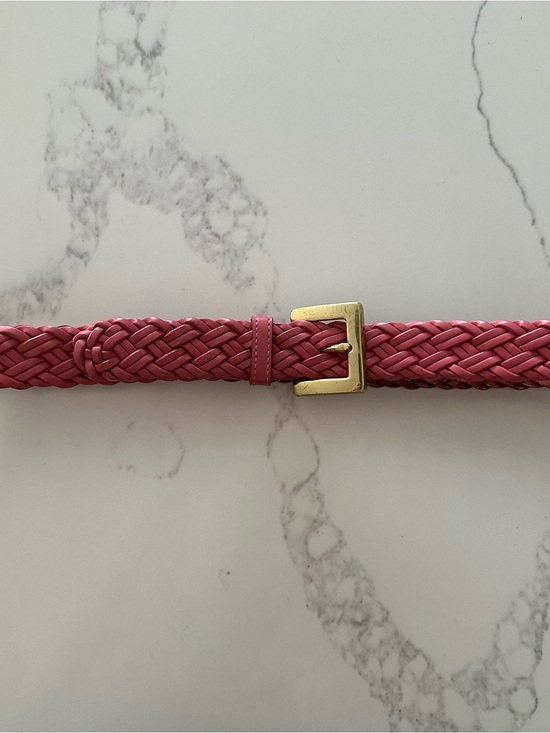 Vintage Talbots Braided Leather Belt Solid Brass Square Buckle Gloss Pink M main image 10